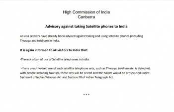 Advisory against taking Satellite phones to India